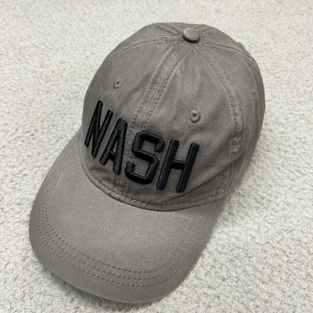 NASH Hat One Size Baseball Cap Gray Black Embroidered Logo Adjustable Casual